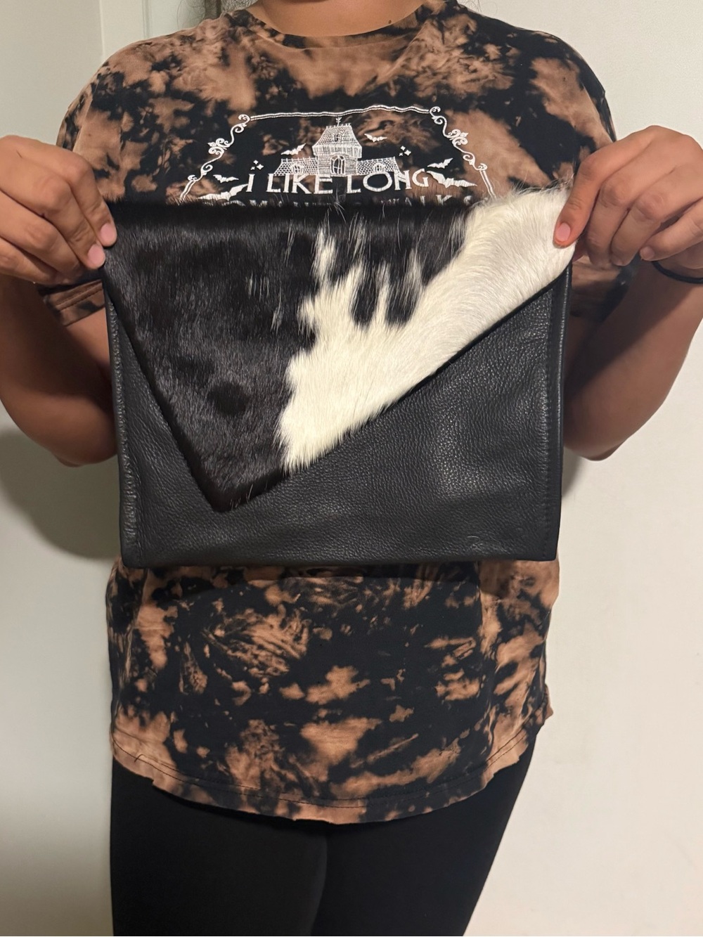 Beaudin Cowhide Black and White Leather Clutch - Picture 11 of 12